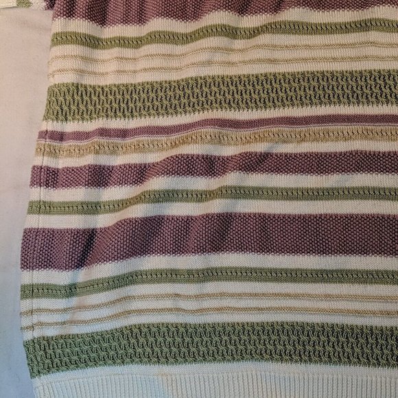 Alfred Dunner Purple Green Cream Striped Knit Short Sleeve Sweater Shirt Top XL - Picture 4 of 9